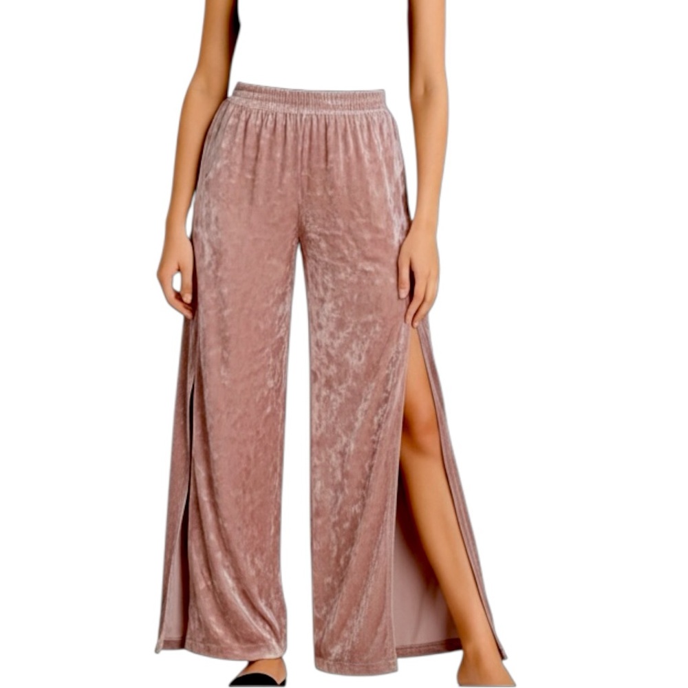 Three Eighty Two Crushed Velvet Wide Leg Stretch Pants XS